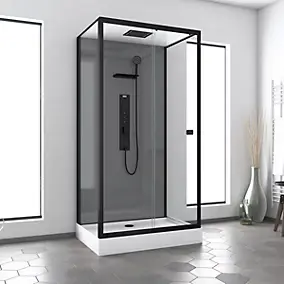 Cabine de douche l.80 x L.110 x H.215 cm – hydromassante multijets, bouton push, verre trempé, Galedo Trendy Grey