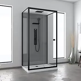 Cabine de douche L.110 x l.80 x H.207,5 cm – hydromassante multijets, receveur bas, bouton push, Galedo Trendy Grey