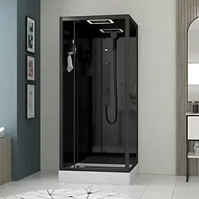 Cabine de douche l.90 x L.90 x H.218 cm – hydromassante connectée, Bluetooth, noir & blanc, Galedo Aura Square
