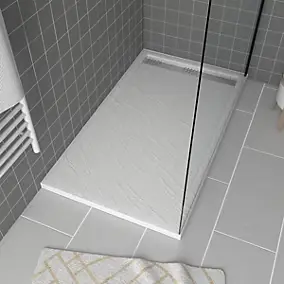 Receveur de douche 90 x 140 cm, acrylique blanc effet pierre, Galedo Pedra