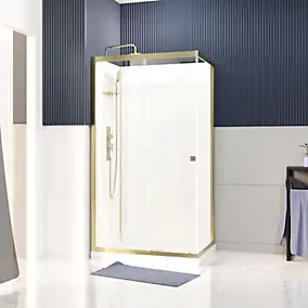Cabine de douche l.80 x L.110 x H.200 cm – profilés doré brossé, porte coulissante, fond extra-blanc, Galedo Cabine Dorée