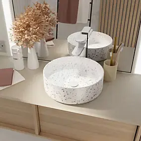Vasque à poser ronde en céramique terrazzo gris Ø35 x H.12 cm, Galedo