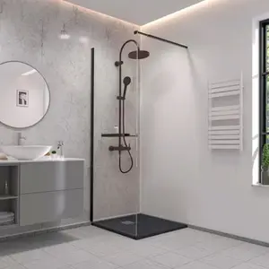 Receveur de douche "90 x 90 cm" effet pierre noir en résine SMC et ABS avec grille inox