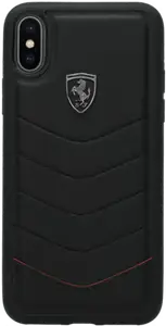 Ferrari Heritage Coque en cuir véritable matelassé pour iPhone X/XS, Noir
