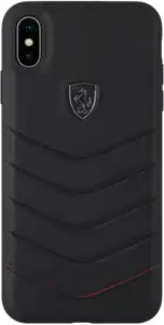 Ferrari Coque en cuir véritable matelassé pour Apple iPhone XS Max, Noir