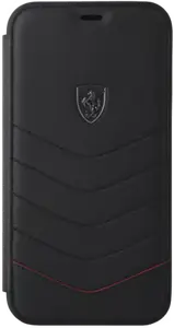Ferrari Coque clapet en cuir véritable matelassé pour Apple iPhone XR, Noir