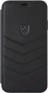 Ferrari Coque clapet en cuir véritable matelassé pour Apple iPhone XS Max, Noir