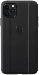 Coque Ferrari Off Track en cuir véritable pour Apple iPhone 11 Pro Max, Noire