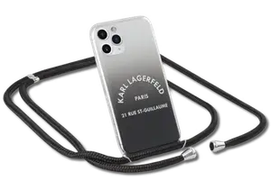 Coque Karl Lagerfeld hybride couleurs dégradées cordon bandoulière pour Apple iPhone 11 Pro, Noir