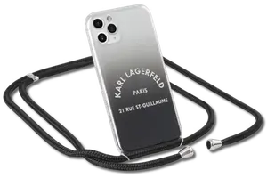 Coque Karl Lagerfeld hybride couleurs dégradées cordon bandoulière pour Apple iPhone 11 Pro Max, Noir