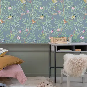 Papier peint intissé Roseraie bleu