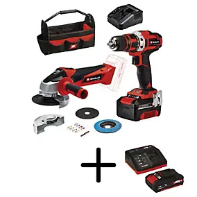 Pack Perceuse-visseuse et meuleuse sans fil Einhell TE-TK 18/2 Li Kit 18V - 1x4Ah + 1x2Ah et sac porte-outils