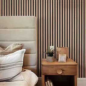 Panneau tasseau mural acoustique décoratif Vertigo en MDF - effet bois chêne clair, H.250 x l.30cm