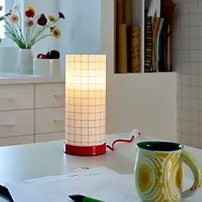 Lampe déco à poser Sodeco rouge et blanc H.25 x Ø11,5 cm