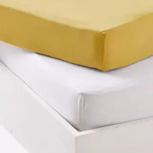 Lot alèse et drap housse Blanc-Moutarde (60 x 120 cm)