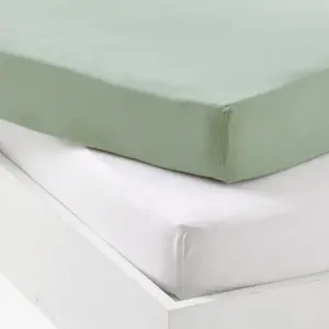 Lot alèse et drap housse Blanc-Vert de gris (60 x 120 cm)