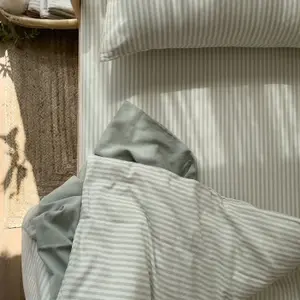 Drap housse percale de coton Rayé Tilleul (60 x 120 cm)