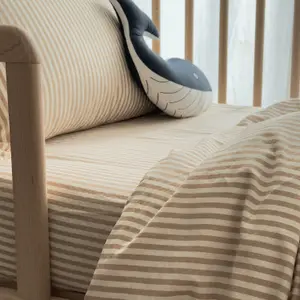 Drap housse percale de coton Rayé Ambre (70 x 140 cm)