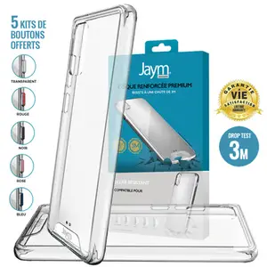JAYM - Coque Ultra Renforcée Premium pour Samsung Galaxy S22 Ultra - Certifiée 3 Métres de chute Garantie à Vie - Transparente - 5 Jeux de Boutons de Couleurs Offerts