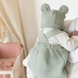 Bonnet de naissance Ours en maille Vert Olive (0-1 mois)