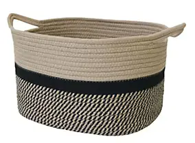 Panier ovale bicolore en corde Clara noir et camel