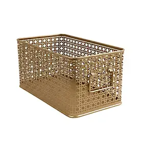 Panier rectangulaire en métal doré motif cannage taille M, Equipstore Création Met