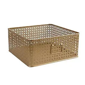 Panier rectangulaire en métal doré motif cannage taille L, Equipstore Création Met