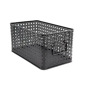 Panier rectangulaire en métal motif cannage noir taille M