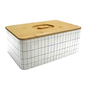 Boîte à pain quadrillée avec couvercle en bambou Bohémia Box & Beyond