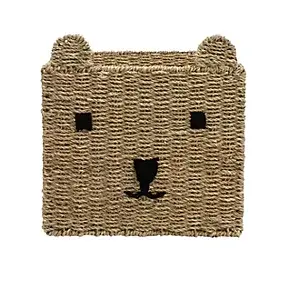 Boîte de rangement carrée en jonc de mer motif ourson Mixxit