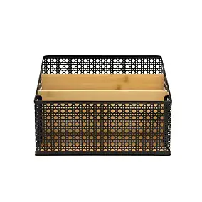 Banette de bureau 3 compartiments en bambou et métal noir Box & Beyond