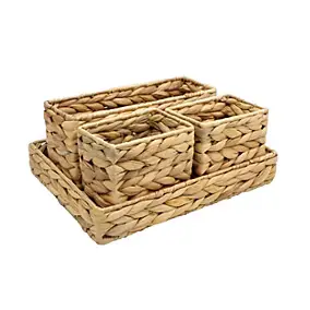 Organiseur de bureau 3 compartiments amovible avec plateau en jacinthe d'eau beige Box & Beyond