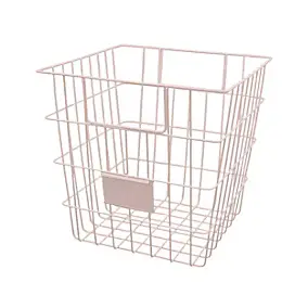 Panier de rangement filaire carré en métal rose
