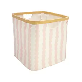 Boîte de rangement carrée en polycoton avec cadre Mixxit Hippolyte rose et blanc