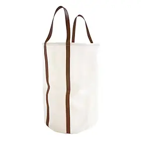 Panier à linge rond blanc avec anses effet cuir marron l.40 x H.60 x P.40 cm, Box & Beyond