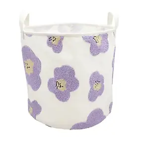 Panier de rangement rond blanc à motifs fleurs mauve Ø31 x H.31 cm, Box & Beyond