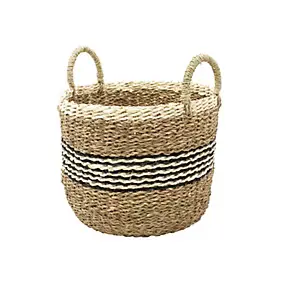 Panier de rangement rond jonc de mer marron et noir Box & Beyond