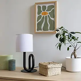 Lampe à poser en métal noir et tissu H.33cm E27 60W, Jumell Wama