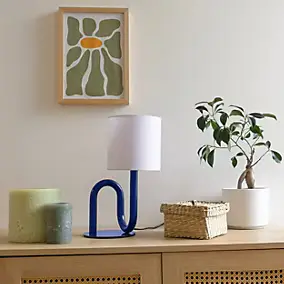 Lampe à poser en métal bleu et tissu H.33cm E27 60W, Jumell Wama