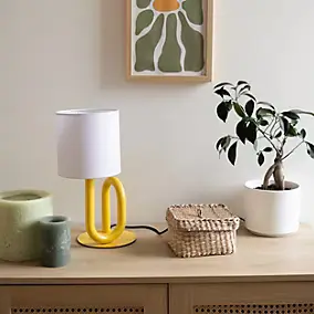 Lampe à poser en métal jaune et tissu H.33cm E27 60W, Jumell Wama