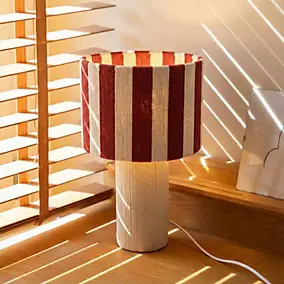 Lampe à poser en corde de coton rayée blanc et rouge H.42 cm E27 40 W Jumell Moyo