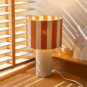 Lampe à poser en corde de coton rayée blanc et orange H.42 cm E27 40 W Jumell Moyo