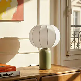 Lampe à poser en céramique vert et tissu blanc H.33 cm E27 40 W Jumell Requi