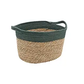 Panier de rangement en jonc de mer vert M Box & Beyond Lino