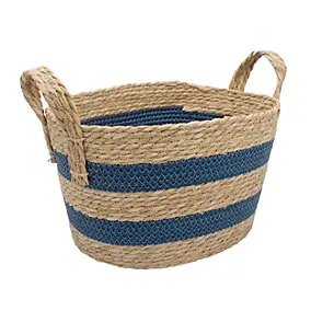 Panier de rangement en jonc de mer bleu L Box & Beyond Ari