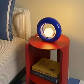 Lampe à poser en verre et céramique bleu H.20 cm G9 3 W Jumell Pupo