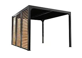 Pergola bioclimatique autoportante aluminium + ventelles latérales imitation bois 3 m x 3,6 m 10,80m² Habrita
