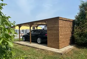 Carport bois thermochauffé avec abri 18,93 m² toit polycarbonate 6 mm