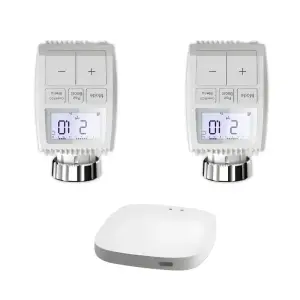 Kit de 2 Têtes Thermostatiques Connectées Universelle avec Ecran LCD + Passerelle ZigBee