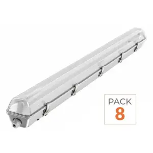 Pack de 8 - Kit de Réglette LED étanche Double IP65 + 2 Tubes T8 120cm 18W - Blanc Neutre 4000K - 5500K
